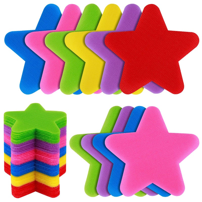 IKAYAS 48 Pcs Star Carpet Spots Markers Carpet Circles Carpet Markers for Kids Social Distancing, Removable Carpet Dots Floor dots for Classroom, 6 Colors - Image 1